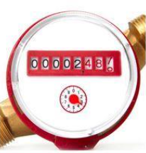 Bilde av en vannmåler med røde tall og komma - Klikk for stort bilde