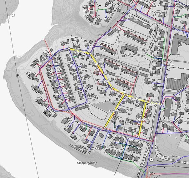 Kartutsnitt hvor området gjelder er markert med gult - Klikk for stort bilde