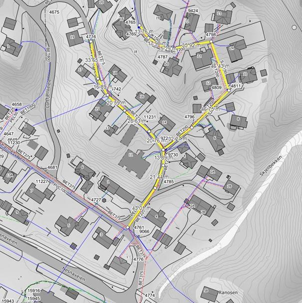 Kartutsnitt hvor området gjelder er markert med gult - Klikk for stort bilde