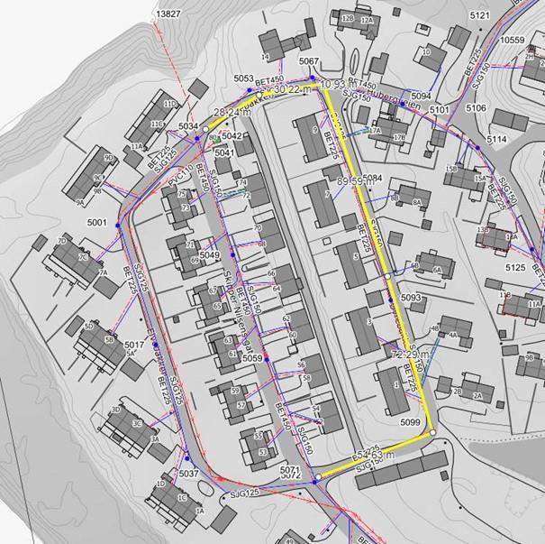 Kartutsnitt hvor området gjelder er markert med gult - Klikk for stort bilde