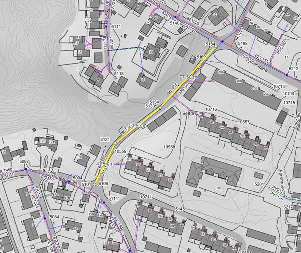 Kartutsnitt hvor området gjelder er markert med gult - Klikk for stort bilde